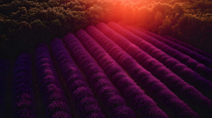 Fototapeta premium Breathtaking lavender field aerial shot at sunset scenic background wallpaper nature's serenity