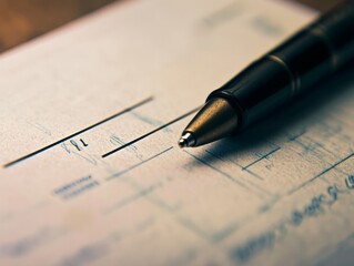 Close-Up Of Blank Check With Pen