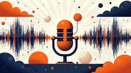 A stock illustration representing unity in orange and navy blue, with clean lines and metaphors of microphones and sound waves to enhance understanding.