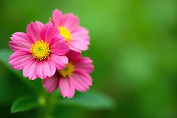 Obraz premium Close-up of cheerful pink and yellow flowers against green , plant, nature, element