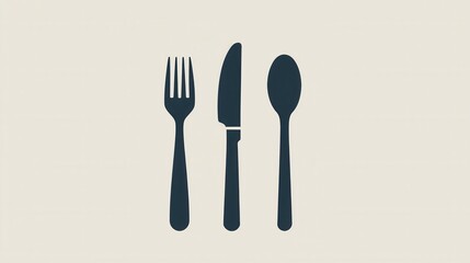 Elegant minimalist cutlery logo featuring a simple silhouette of a knife, fork, and spoon for modern dining concepts