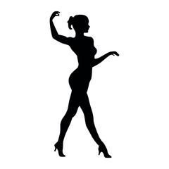 Graceful dancer woman silhouette with elegant dance pose vector.