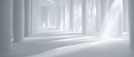 Obraz premium Long corridor with multiple white columns on either side. the columns are arranged in a straight line, creating a sense of depth and dimension.