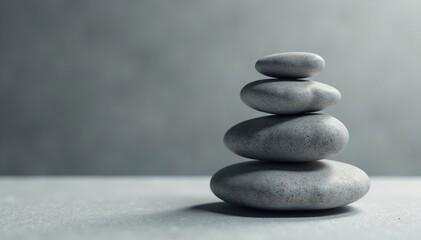 Precariously balanced stack of smooth grey stones; soft shadows , shadow, stones, gravity
