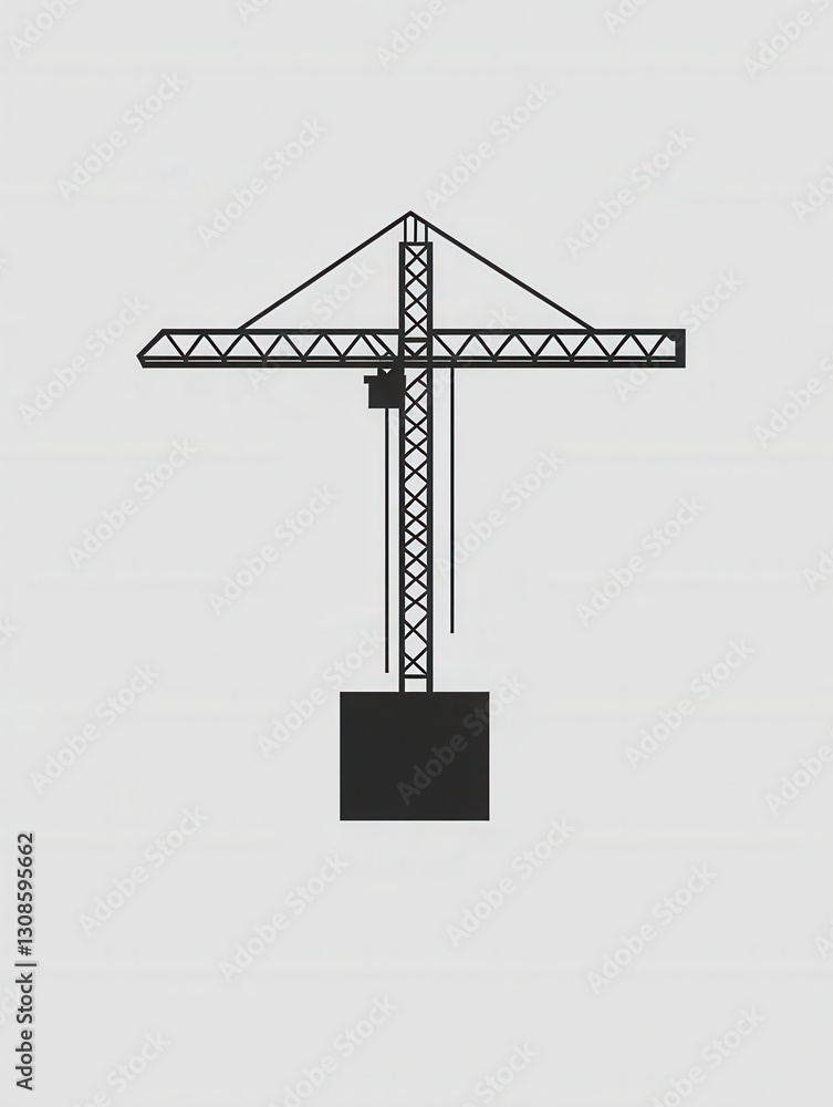 Aufkleber modern minimalist construction logo featuring a tower crane lifting a block against a monochrome bac