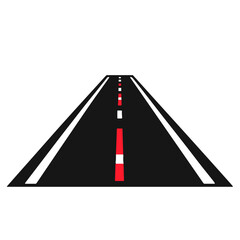 Stylized empty road vector illustration with red and white markings for travel and adventure concept design with copy space