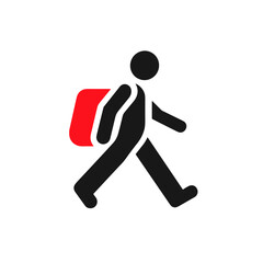 Stylized traveler vector illustration with backpack for journey and adventure concept design with copy space