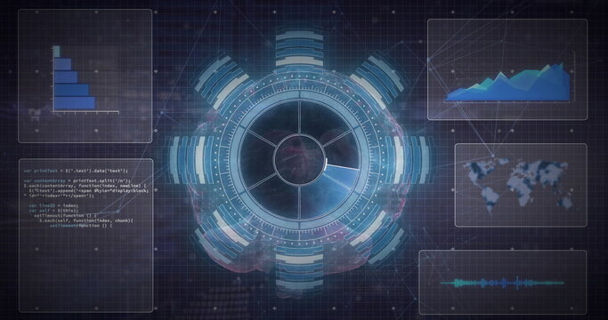 Image of data processing over diagrams and scope scanning