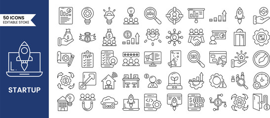 Start up icon set in line style. Creative, target, innovation, business, marketing and more. Vector illustration