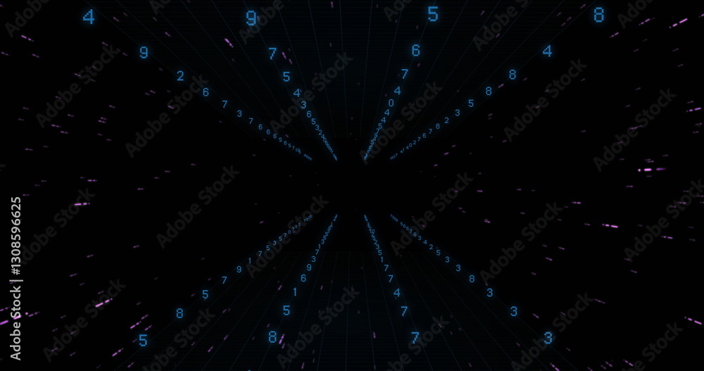 Poster image of data processing and light trails on black background