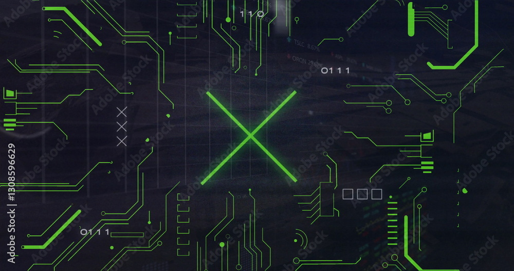 Poster image of digital data processing over computer circuit board