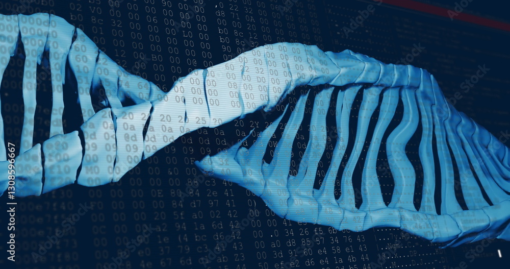 Aufkleber image of dna strand over processing data on dark background