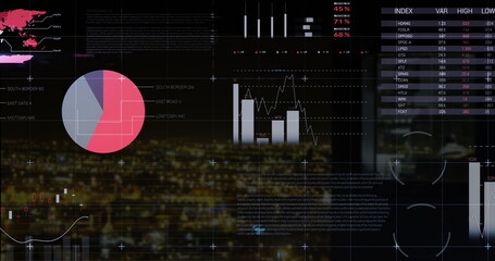 Image of financial data processing over dark background