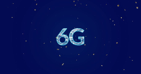 Fototapeta premium Image of stars moving over 6g text on blue background