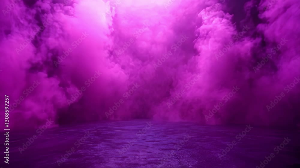 Aufkleber an abstract space filled with purple smoke or fog. a light source is visible in the upper part of th
