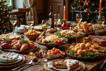Obraz premium A Festive Christmas Table Set With Delicious Holiday Food