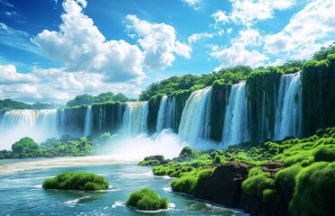 Fototapeta premium Stunning Iguazu Falls in lush rainforest