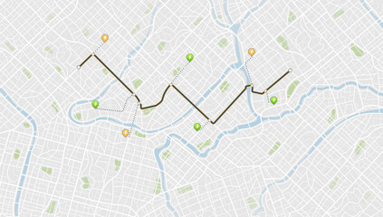 Flexible charging solutions, public charging for electric vehicles. Public charging stations available along route. Select the most convenient route to drive back home. Vector illustration