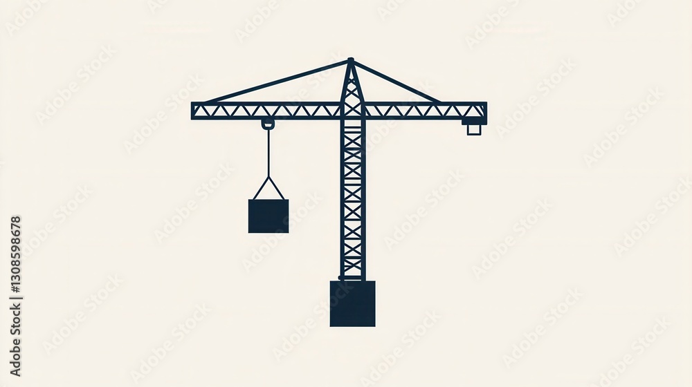 Aufkleber minimalist logo design featuring a silhouette of a tower crane lifting a block in a modern construct