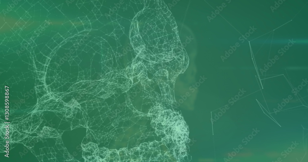 Poster image of skull with network of connections on green background