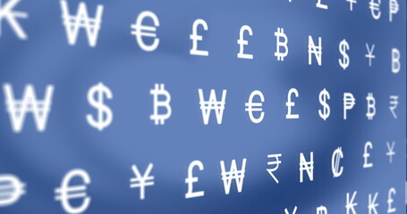 Image of currency symbols over blue background