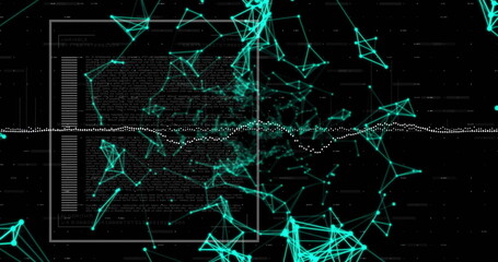 Image of data processing and diagram over shapes
