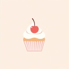 Sweet and elegant minimalist cupcake logo featuring a cherry on top in warm pastel colors perfect for bakery branding