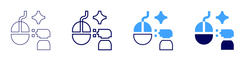 Mouse emulator icon in 4 different styles. Thin Line, Line, Bold Line, Duotone. Duotone style. Editable stroke