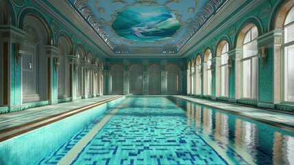 Obraz premium Luxurious Indoor Pool, Turquoise Decor