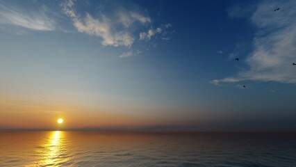 Sea landscape. Aerial view of a blue sea water background and sun reflections.	