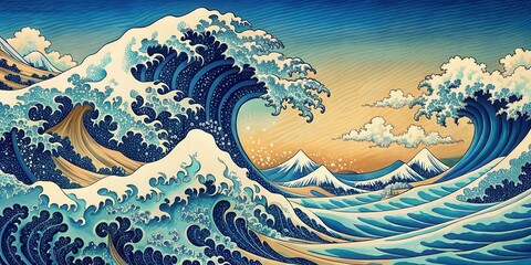 Foamy Waves in Kanagawa Bay , ukiyo-e, foamy waves,  ukiyo-e