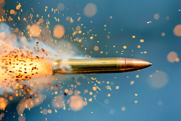 A high-speed bullet with fiery trails, emphasizing motion and ballistic energy.