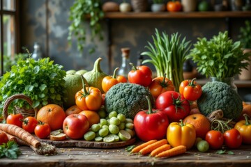 A Colorful and Abundant Display of Fresh Vegetables and Fruits