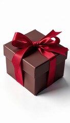 Obraz premium Elegant chocolate box with satin ribbon, isolated , food photography, commercial