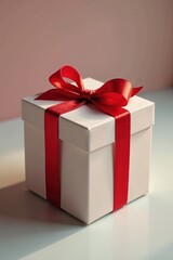 Obraz premium Elegant gift box, tied with a vibrant red ribbon , birthday, red, package