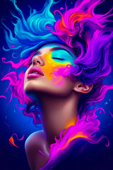 Naklejka premium A woman with colorful hair blowing in the wind