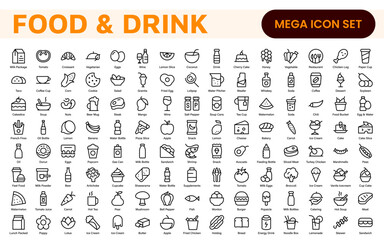 Food and Drink Icons Collection. Vector-Based Icons for Cooking, Dining, Beverages, Restaurant, and Fast Food Design