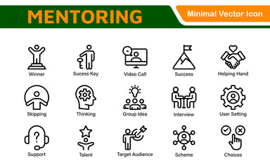 Mentoring and Coaching Icons Collection. Vector-Based Icons for Mentorship, Leadership, Learning, Support, and Growth