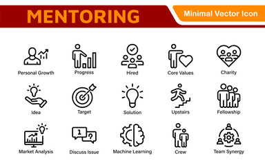 Mentoring and Coaching Icons Collection. Vector-Based Icons for Mentorship, Leadership, Learning, Support, and Growth