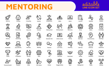Mentoring and Coaching Icons Collection. Vector-Based Icons for Mentorship, Leadership, Learning, Support, and Growth