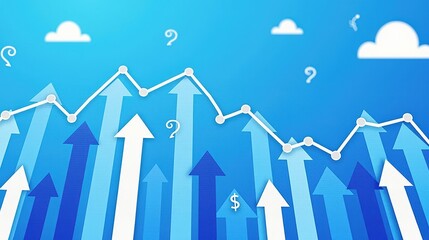 A stock illustration representing Healthcare reform in blue and white, featuring geometric forms and metaphors of dollar signs and rising arrows. Textured overlays and spatial complexity.