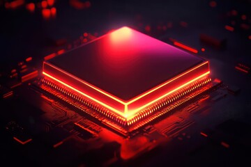 A digital concept of artificial intelligence with a chip processor, illustrating its role in data-driven solutions and machine learning algorithms.