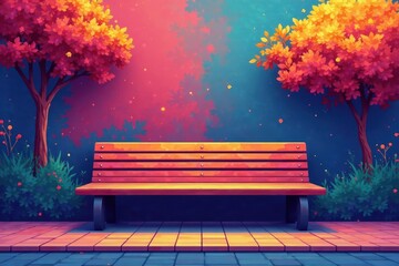 Abstract geometric bench designs, vibrant hues, vector art , shade, modern, bench