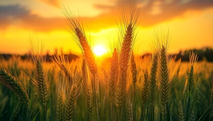 Obraz premium Golden wheat field at sunset. (20)