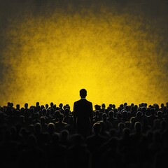 Fototapeta premium Colorful silhouette pf person standing in monochrome crowd of different people,surreal unique and different concept,loneliness in society,shadow,freedom,Love,be yourself,Stand out from the crowd.