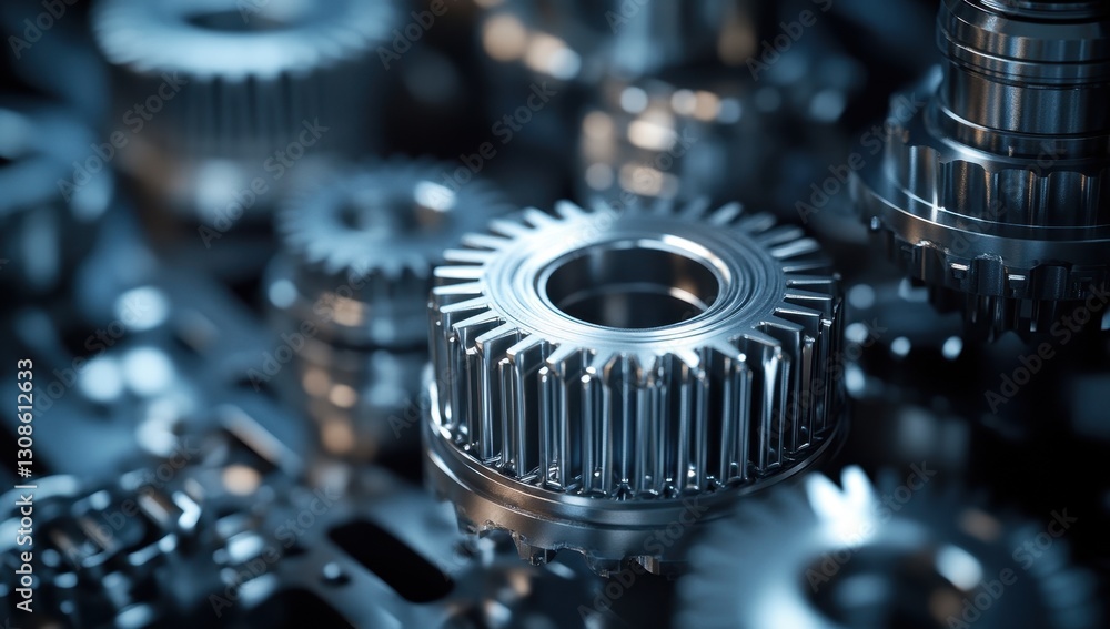 Aufkleber metallic gears and cogs for industrial machinery and engineering applications with detailed textures