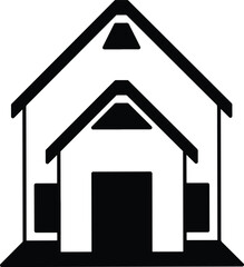 A clean and simple black-and-white vector illustration of a house symbol featuring minimalist design. Perfect for real estate, home design, or construction themes.