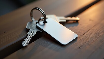 Shiny Keys Resting On A Textured Wooden Surface Closeup
