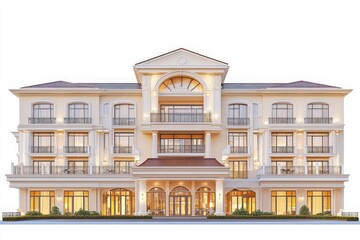 Fototapeta premium Grand Hotel Exterior for Night Lighting, Architectural Design.