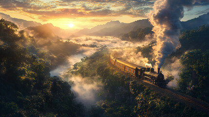 Nostalgic Scene of a Vintage Steam Locomotive in Motion (Version 8)